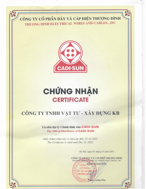 ĐẠI LÝ CẤP 1 DÂY CÁP ĐIỆN CADISUN